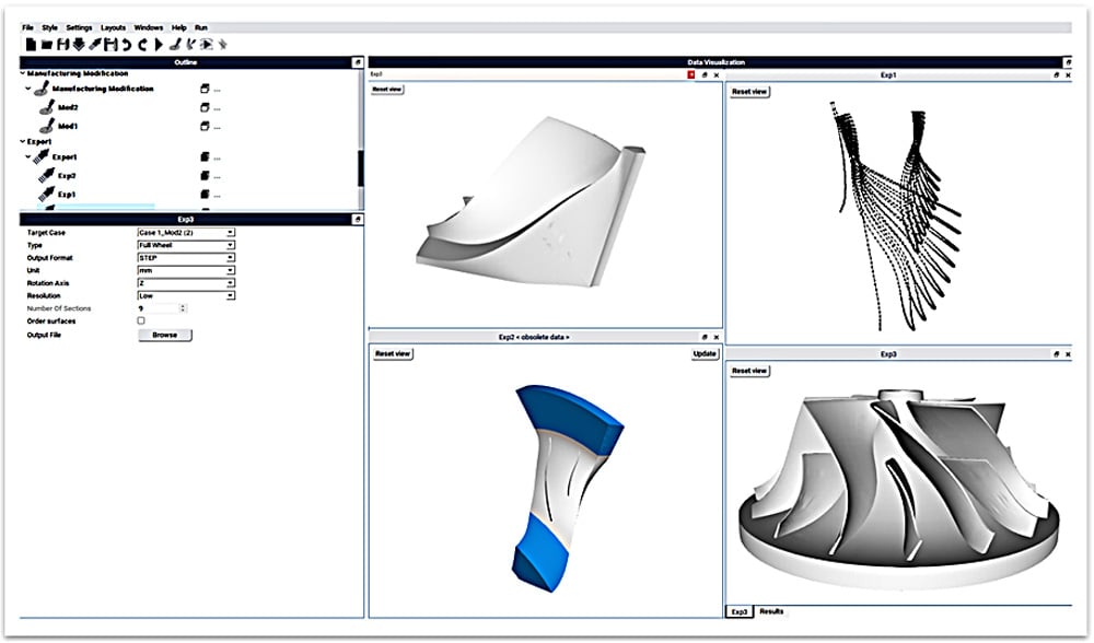 3D Inverse Design models can be exported in a variety of formats and for a variety of purposes (full or periodic solid models, fluid volume, spanwise curve sets). STEP, IGES, point strings etc.
