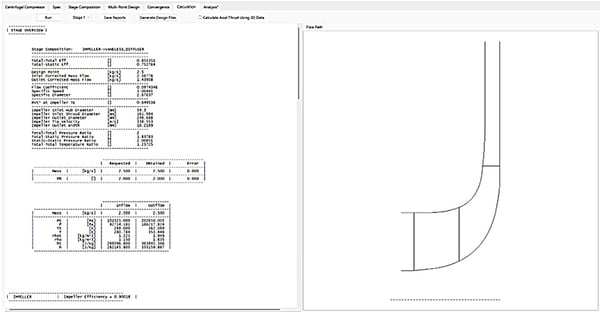 TURBOdesign Pre instantly calculates the meanline design of the compressor