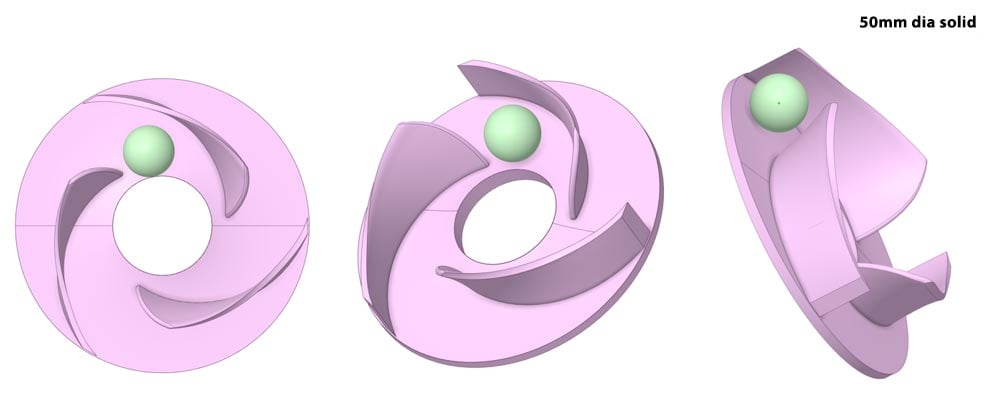 Waste water pump optimal design proven to be non-clogging for 50mm dia particles