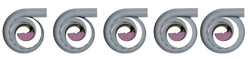 One parameter controls the volute tongue clearance and the volute shape is automatically recalculated to take account of this