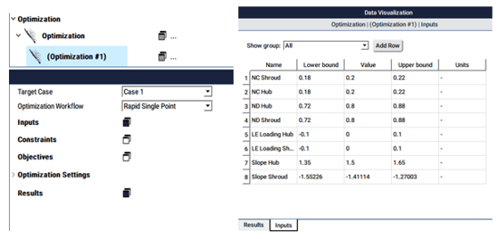 Optimization setup in TURBOdesign1