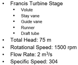 Francis turbine stage specifications and its position on specific speed chart