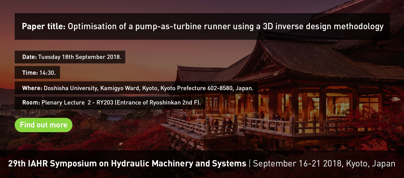 Come and See Us Present our Paper at the IAHR 2018 Kyoto