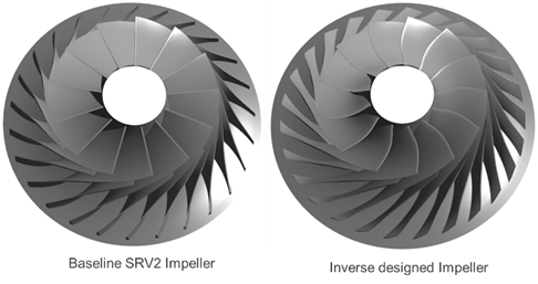 Baseline SRV2 (left) and inverse designed impeller (right)
